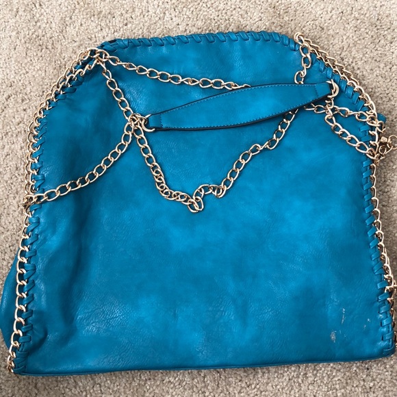 Teal & Gold Strap Tote 👜 - Picture 3 of 7